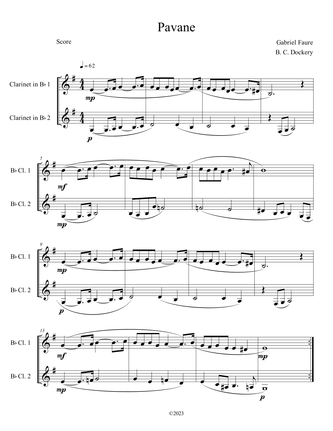 Pavane (Clarinet Duet) (arr. B. C. Dockery)