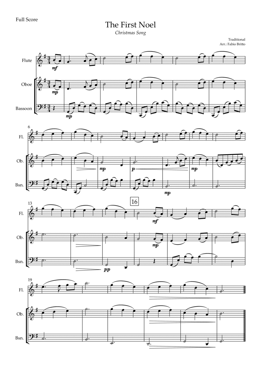The First Noel (Christmas Song) for Woodwind Trio (arr. Fabio Britto)