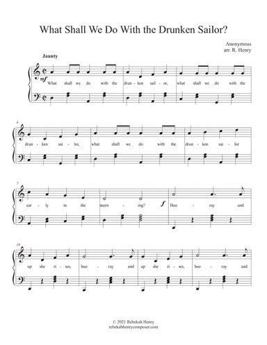 What Shall We Do With the Drunken Sailor? (intermediate piano or classroom accompaniment) (arr. Rebekah Henry)