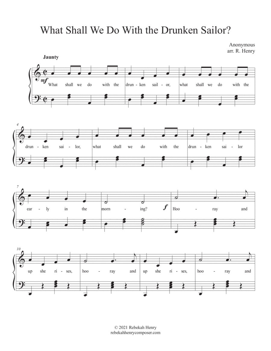 What Shall We Do With the Drunken Sailor? (intermediate piano or classroom accompaniment) (arr. Rebekah Henry)