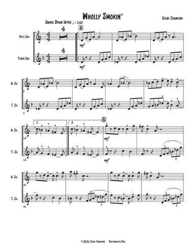 Wholly Smokin' is a jazzy, boppy Alto Sax and Tenor Sax duet based on the whole-tone scale.