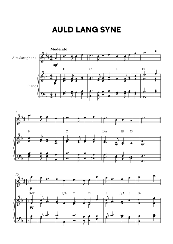 Auld Lang Syne (for Alto Sax and Piano) (arr. Cadenza Editions)