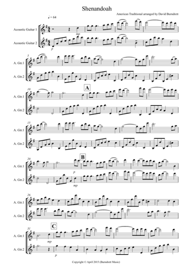 Shenandoah for Guitar Duet (arr. David Burndrett)