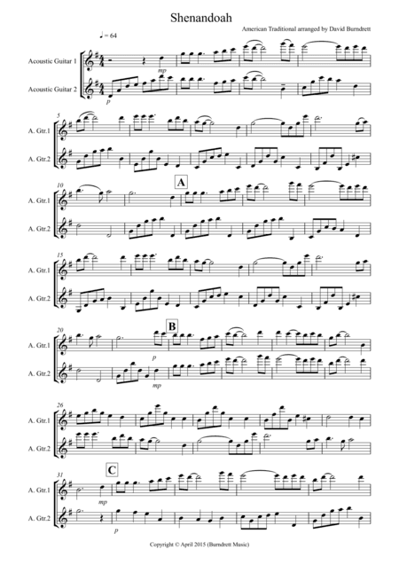 Shenandoah for Guitar Duet (arr. David Burndrett)