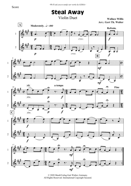 Steal Away (arr. Gert Th. Walter)