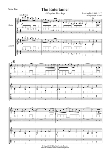 The Entertainer (abridged) for easy guitar duo (+TAB) (arr. K. Krantz)