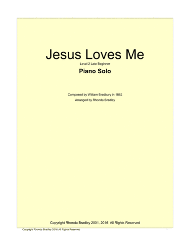 Jesus Loves Me beautiful piano solo for late beginners (arr. Rhonda Bradley)