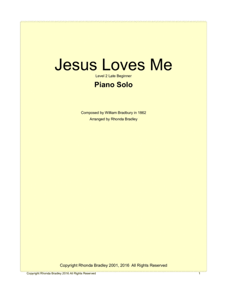 Jesus Loves Me beautiful piano solo for late beginners (arr. Rhonda Bradley)