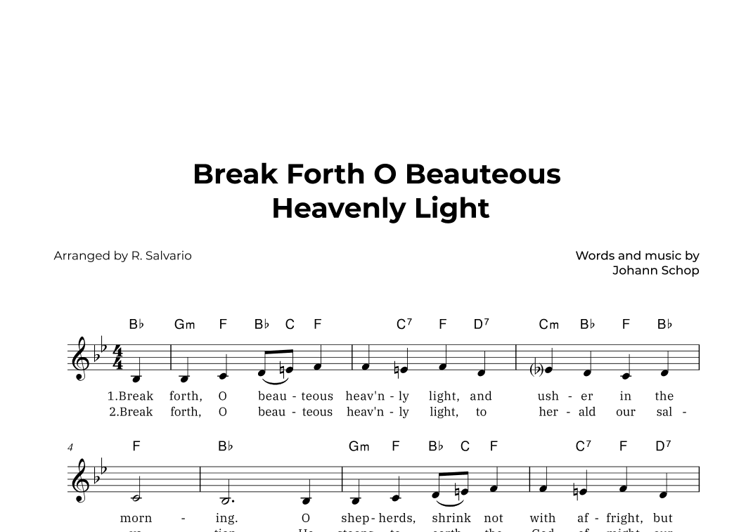 Break Forth O Beauteous Heavenly Light (Key of B-Flat Major) (arr. R. Salvario)