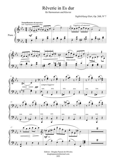 Rêverie (Op. 26B, Nº 7) (piano and harmonium) (piano part) (arr. Passoni Music)