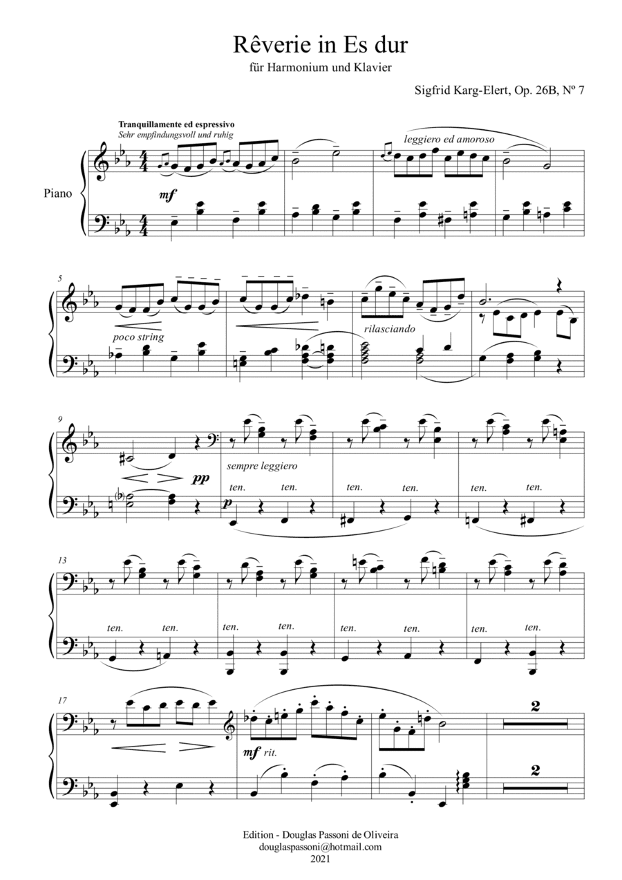 Rêverie (Op. 26B, Nº 7) (piano and harmonium) (piano part) (arr. Passoni Music)