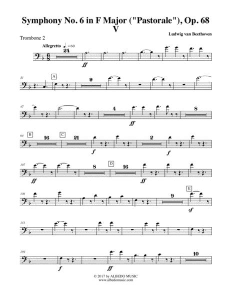 Beethoven Symphony No. 6, Pastorale, Movement V - Trombone in Bass Clef 2 (Transposed Part), Op. 68 (arr. Doug Clyde)