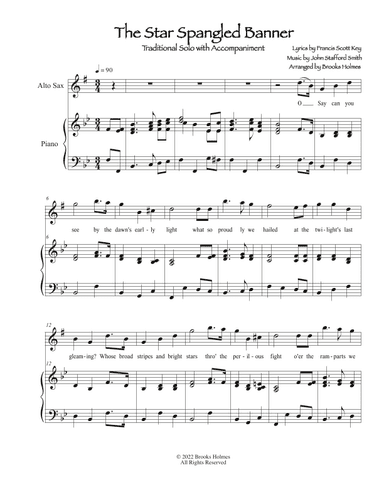 "Star Spangled Banner" Traditional Alto Sax Solo with Piano in Bb (arr. Brooks Holmes)