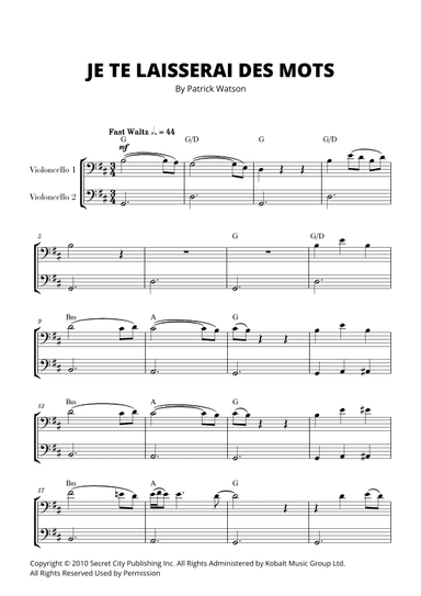 Je Te Laisserai Des Mots (arr. Cadenza Editions)
