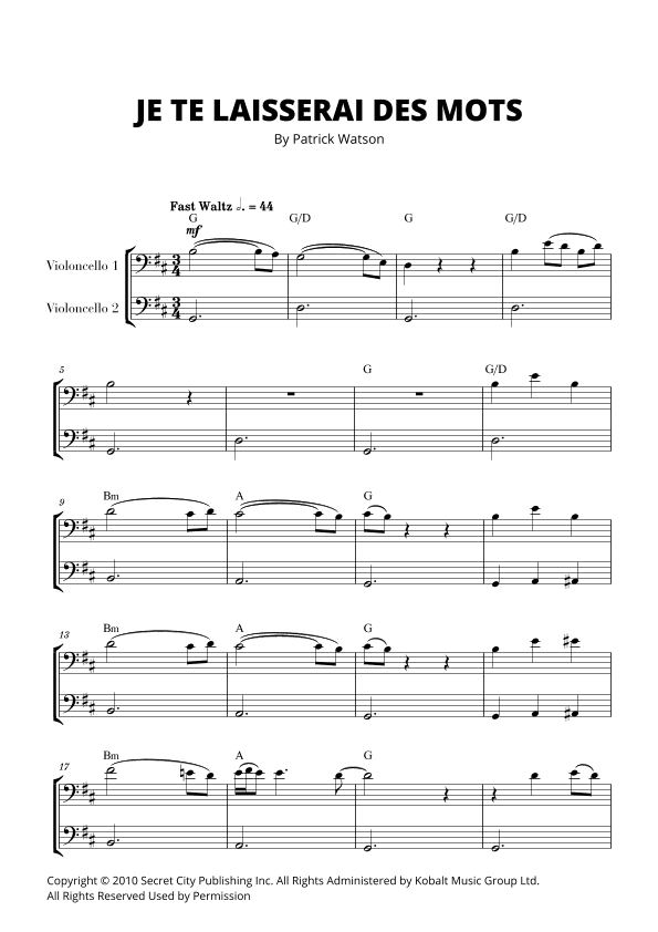 Je Te Laisserai Des Mots (arr. Cadenza Editions)