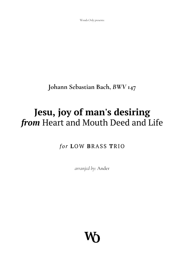 Jesu, joy of man's desiring by Bach for Low Brass Trio (arr. Ander)