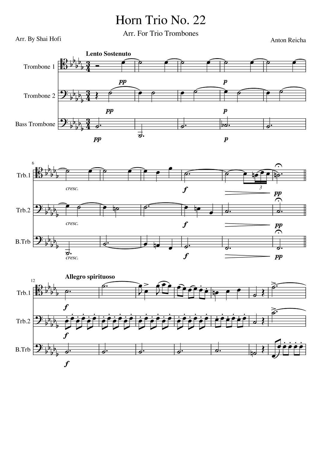 Reicha Horn Trio no 22 for trombones (arr. shof405)