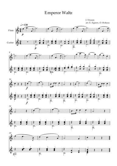 Emperor Waltz, Johann Strauss Jr., For Flute & Guitar