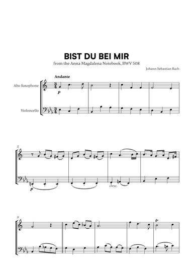 Bist du bei Mir (BWV 508) (for Alto Sax and Cello) (arr. Cadenza Editions)
