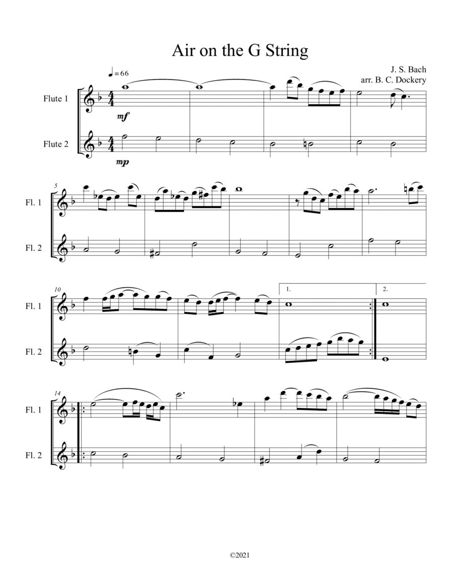 Air on the G String for Flute Duet (arr. B. C. Dockery)