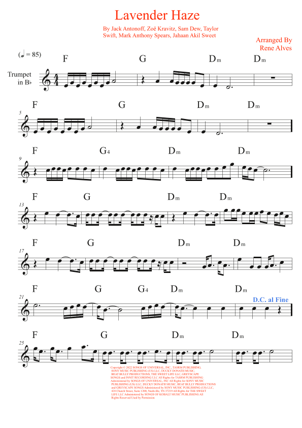 Lavender Haze (arr. Rene Alves)