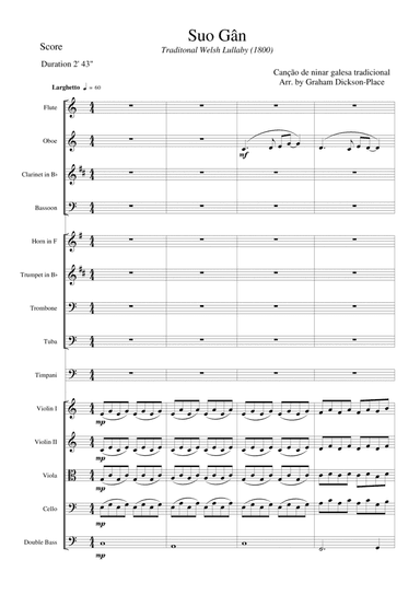 Suo Gân - (Empire of the Sun) Arr. by Graham Dickson-Place - Full orchestra (Timps optional) (arr. Arr. by Graham Dickson-Place)