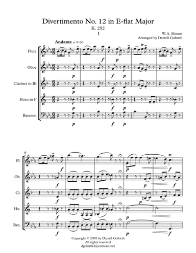 Mozart: Divertimento No. 12 in Eb Major for Wind Quintet (arr. Darrell Goforth)