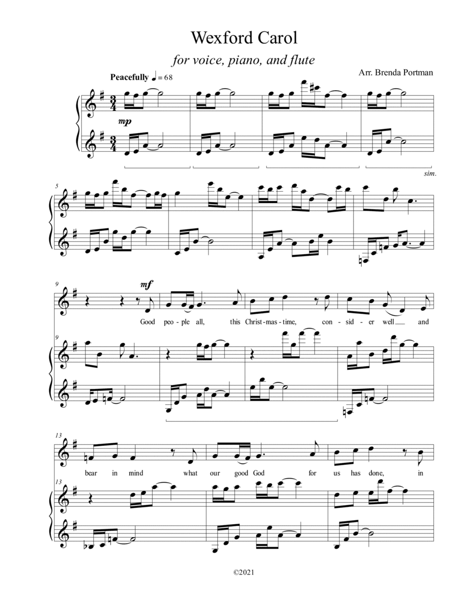 Wexford Carol, arr. Brenda Portman (voice/flute/piano) (arr. Brenda Portman)