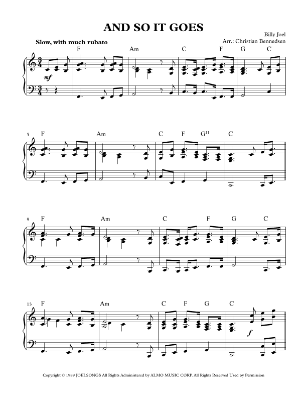 And So It Goes (arr. Christian Bennedsen)
