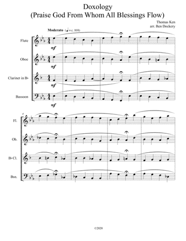 Doxology (Jazz Harmonization) for Wind Quartet - (Praise God From Whom All Blessings Flow) (arr. Ben Dockery)