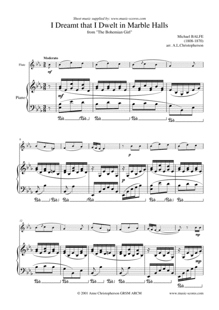 Marble Halls, from "The Bohemian Girl" - Flute and Piano - Eb major (arr. Anne L Christopherson GRSM ARCM)