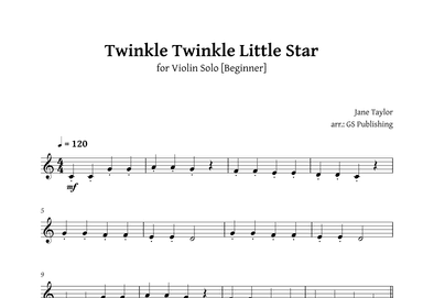 Twinkle Twinkle Little Star for Violin Solo Beginner (arr. GS Publishing)
