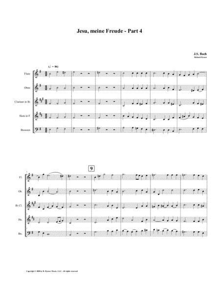 Jesu, meine Freude - Part 4, by J.S. Bach for Woodwind Quintet (arr. Richard Byrnes)