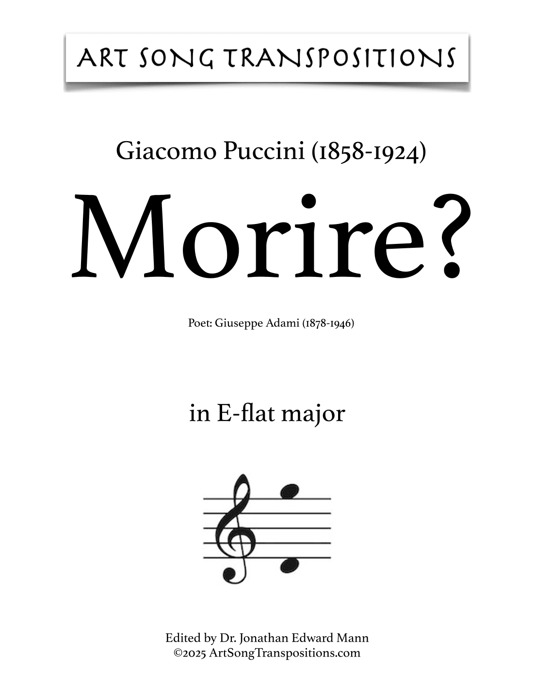 PUCCINI: Morire? (transposed to G-flat major) (arr. ArtSongTranspositions.com)