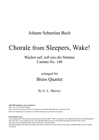 Chorale from Sleepers, Wake! (BWV 140) for Brass Quartet (arr. G L Harvey)