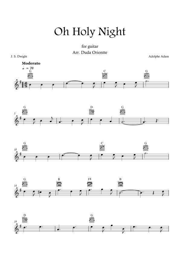 Oh Holy Night (G major - TABS - no lyrics) (arr. Duda Oriontte)