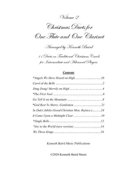 Christmas Duets - Volume 2 - for One Flute and One Clarinet (arr. Kenneth Baird)