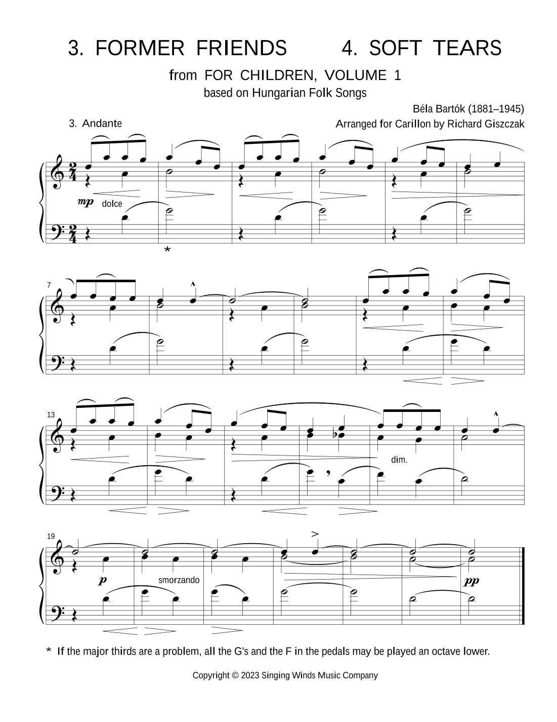 For Children, Volume 1: 3. Former Friends, 4. Soft Tears (arr. Richard Giszczak)