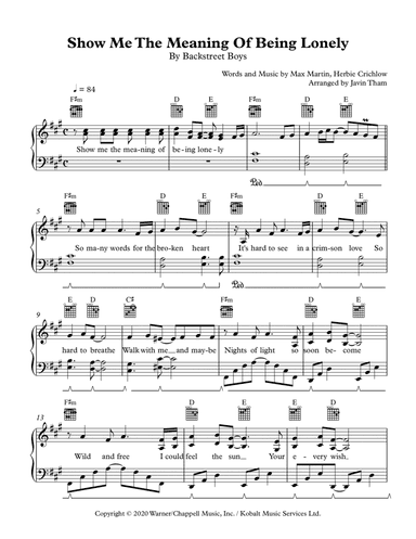 Show Me The Meaning Of Being Lonely (arr. Javin Tham)
