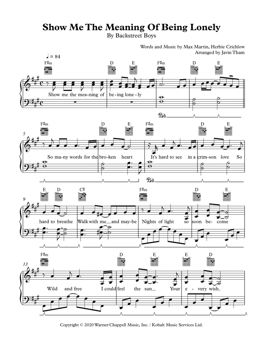 Show Me The Meaning Of Being Lonely (arr. Javin Tham)