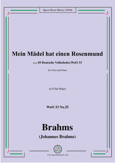 Brahms-Mein Mädel hat einen Rosenmund,WoO 33 No.25,in D flat Major,for V&Pno (arr. MSM)