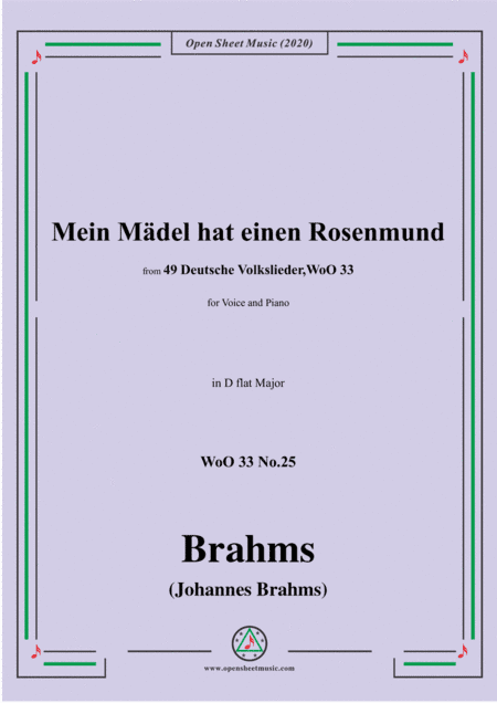 Brahms-Mein Mädel hat einen Rosenmund,WoO 33 No.25,in D flat Major,for V&Pno (arr. MSM)