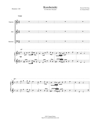 Korobeiniki (Korobushka) - for SAB choir with piano accompaniment (arr. Samuel Stokes)