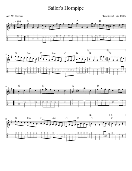 Sailors Hornpipe - for Ukulele (arr. W. Durham)