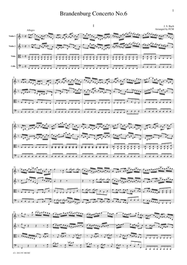 J.S.Bach  Brandenburg Concerto No.6, all mvts. for String Quartet, for string quartet, CB227 (arr. FCMUSIC)