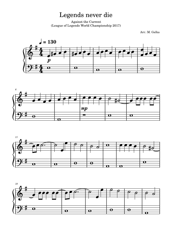 Legends Never Die (arr. Magdalena Galka)