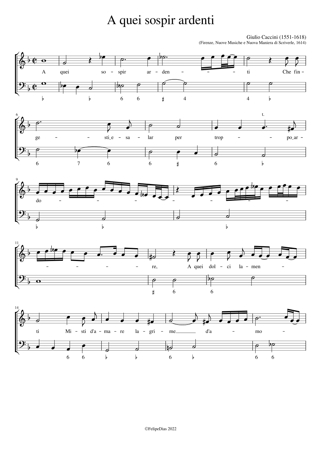 A quei sospir ardenti (arr. Early Music Scores)