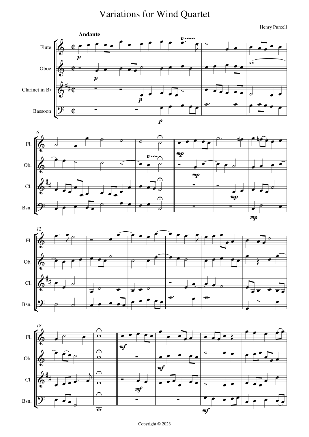 Variations for Wind Quartet (arr. Alex Tinlin)