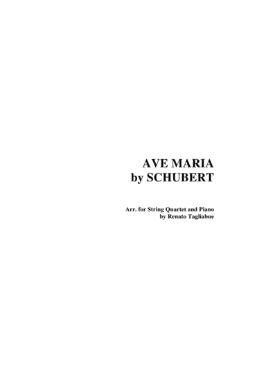 AVE MARIA by SCHUBERT - Arr. for String Quartet and Piano - With Parts (arr. Renato Tagliabue)