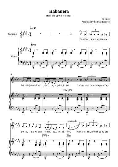 Habanera (for soprano - Bb minor/major) (arr. Rodrigo Faleiros)
